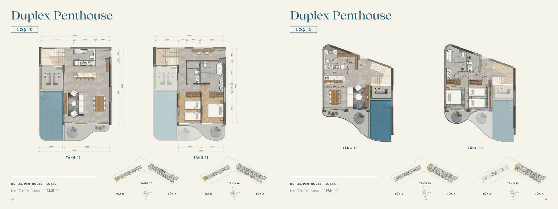 Layout thiết kế căn hộ penthouse loại 3 và 4