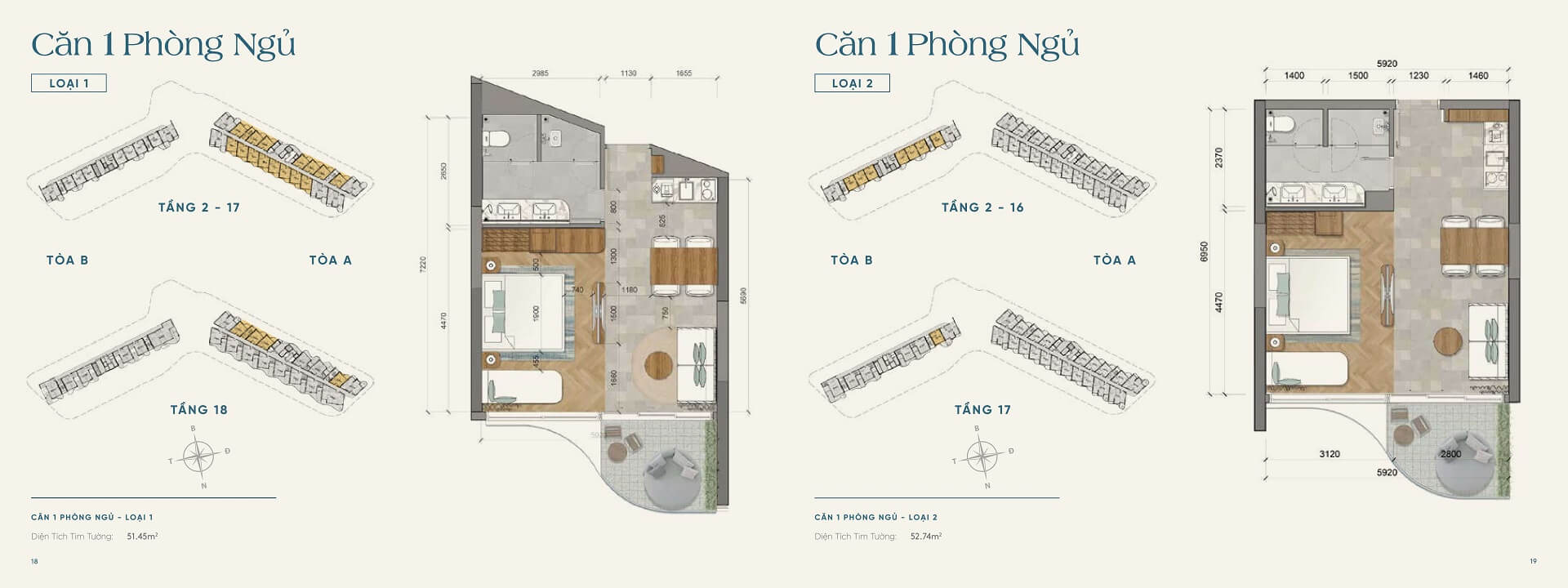 Layout thiết kế căn hộ 1 phòng ngủ thường