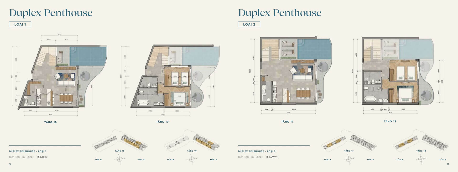 Layout thiết kế căn hộ penthouse loại 1 và 2